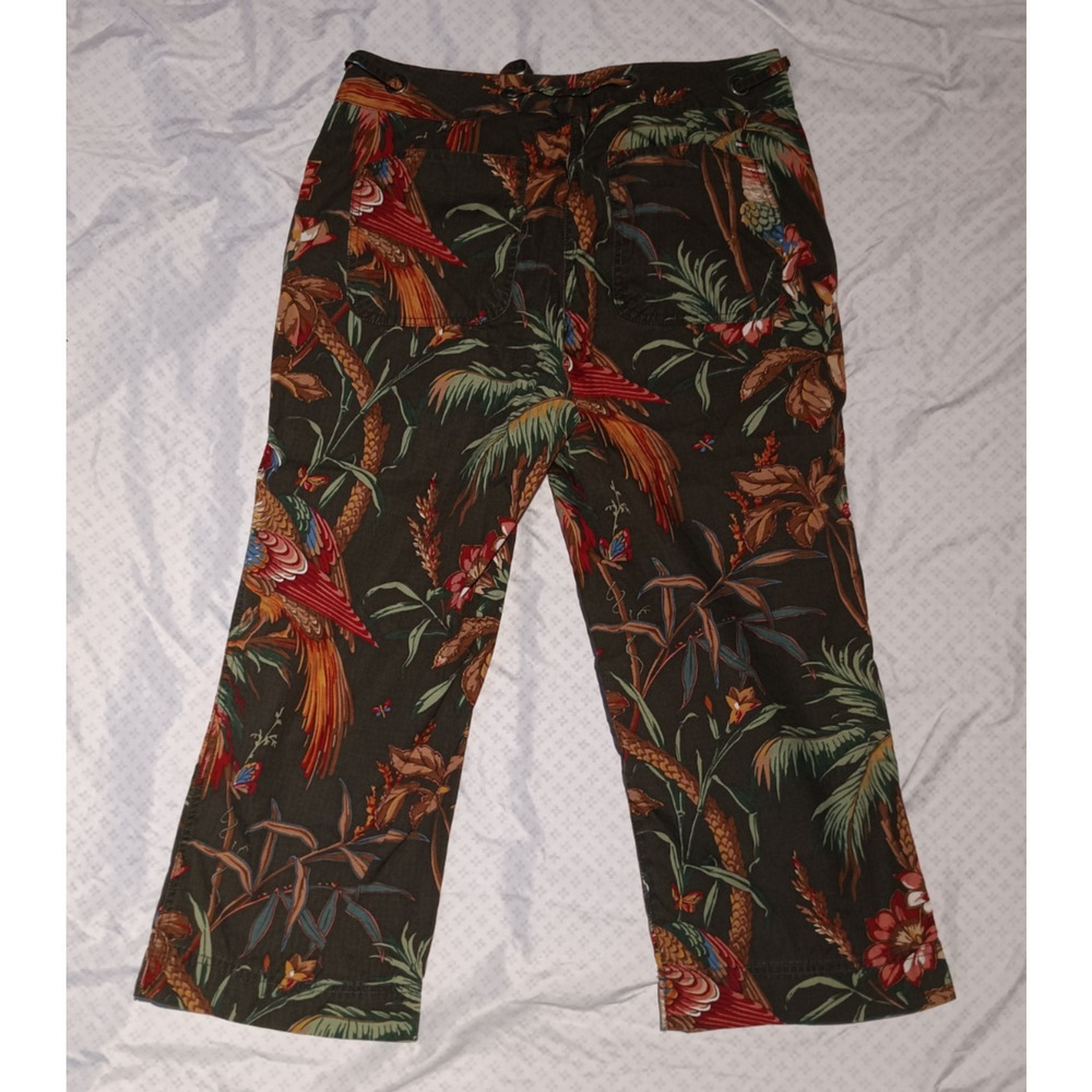 Tommy Hilfiger Women’s Sz 10 Tropical Peacock Print Olive Tie Waist Resortwear - Picture 3 of 3